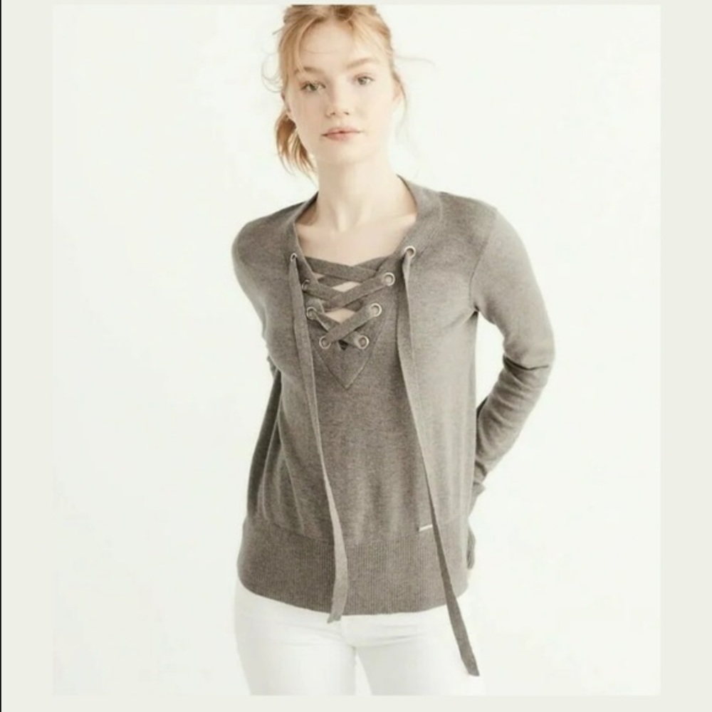 A&F Lace Up V-neck Jumper